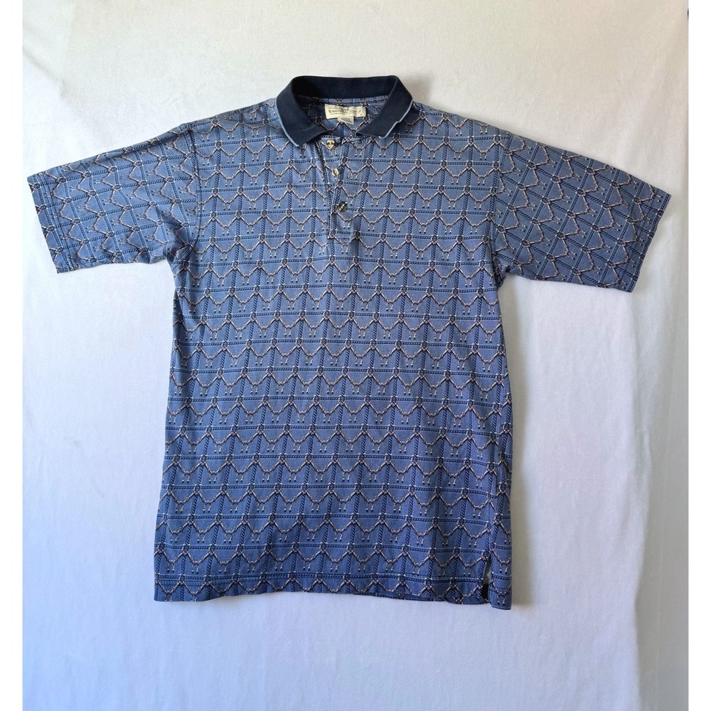 Natural Issue Mens Blue Geometric Chain Print Cotton Short Sleeve Polo Shirt S